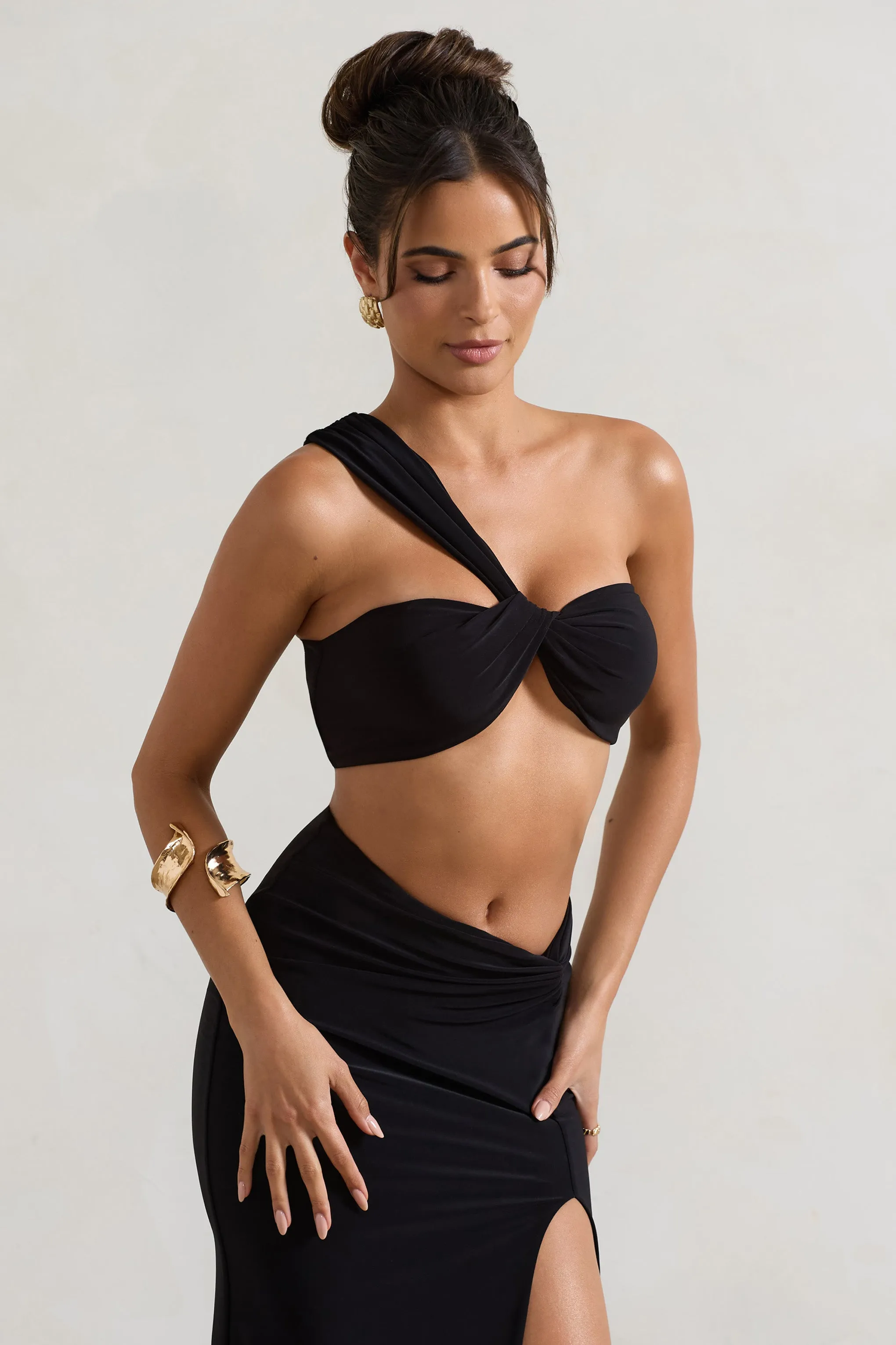 Open Heart | Black Knot One Shoulder Bralette Club L London