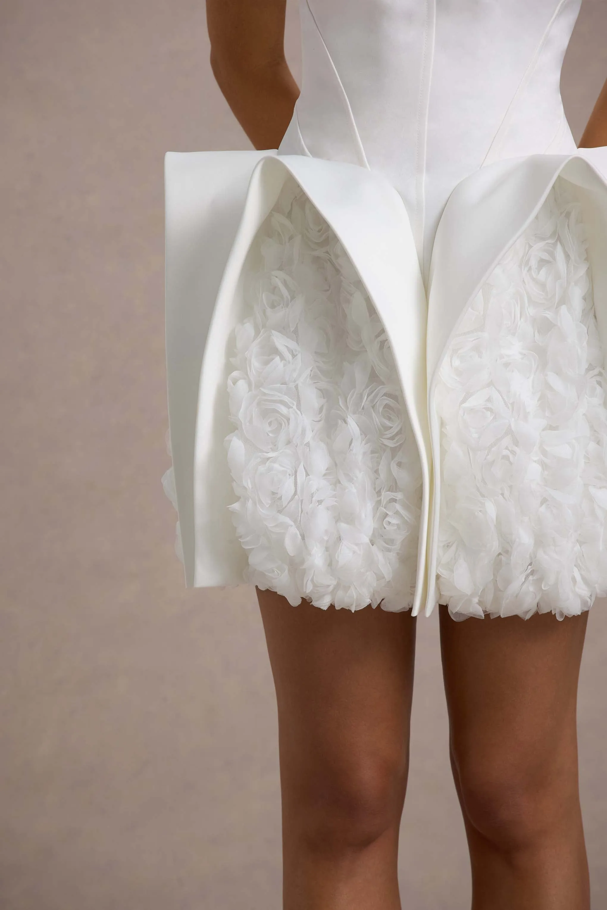 Orchid Oasis | White Bandeau Mini Dress With Puff Floral Hem Club L London