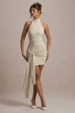 Orinthia | Champagne High-Neck Mini Dress With Wrap Detail Club L London