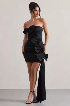 Ornament | Black Bandeau Bow-Embellished Mini Dress With Drape Club L London