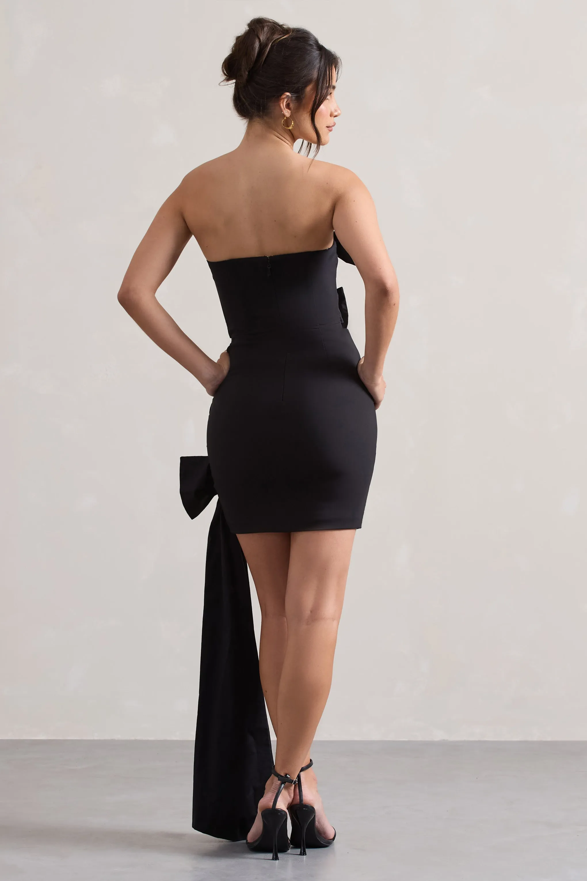 Ornament | Black Bandeau Bow-Embellished Mini Dress With Drape Club L London