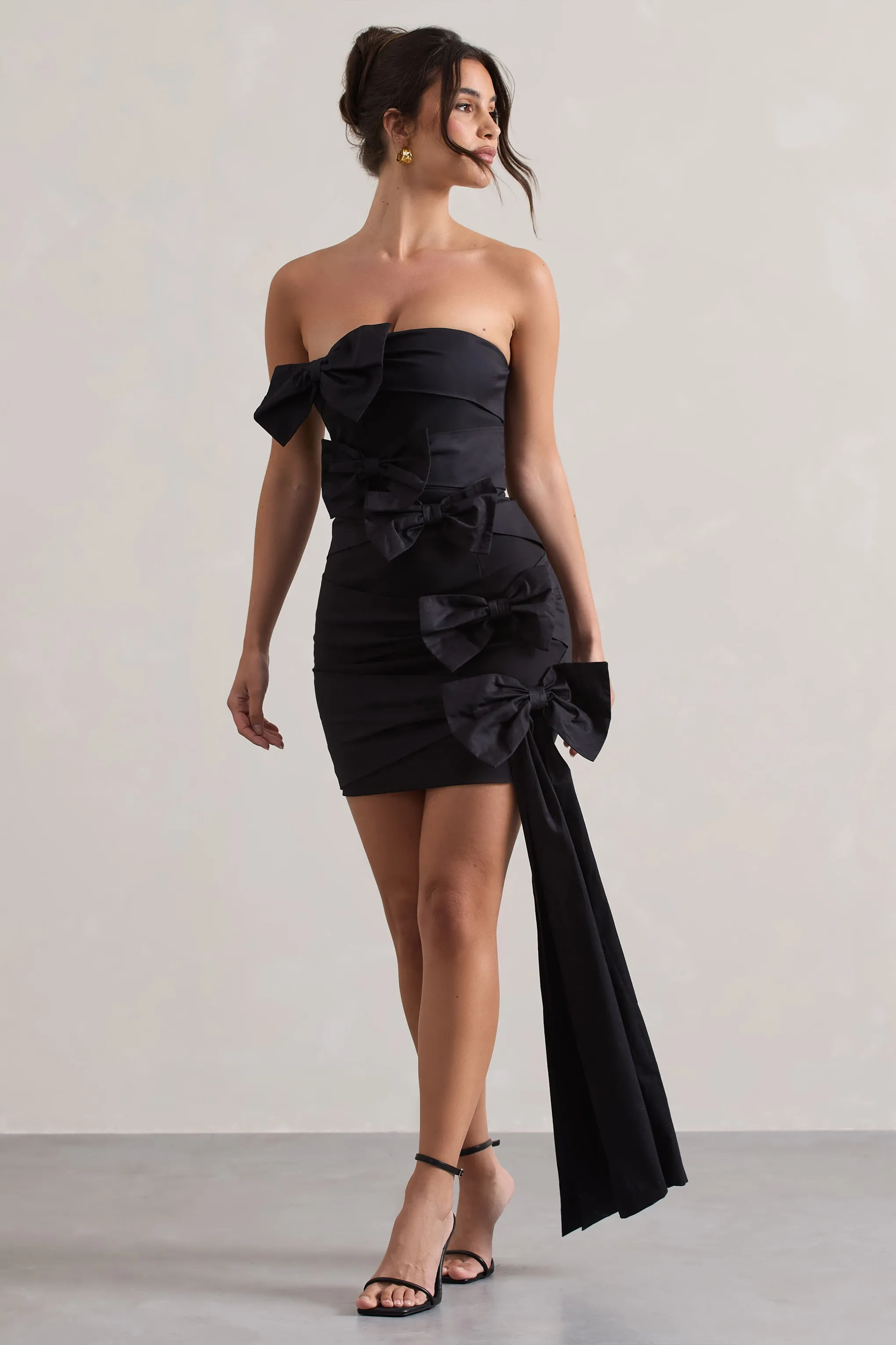 Ornament | Black Bandeau Bow-Embellished Mini Dress With Drape Club L London