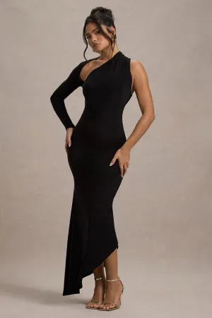 Orsa | Black One-Shoulder Asymmetric Maxi Dress Club L London