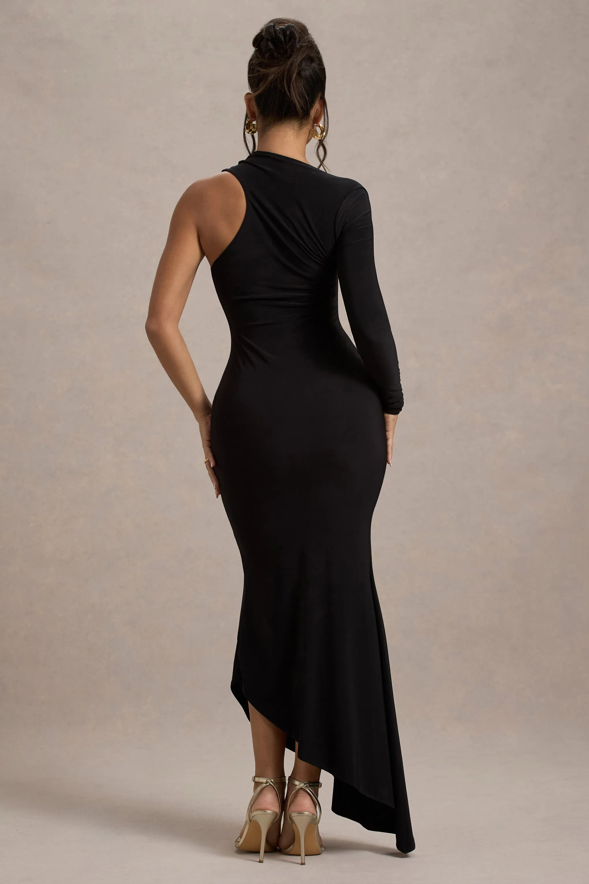 Orsa | Black One-Shoulder Asymmetric Maxi Dress Club L London