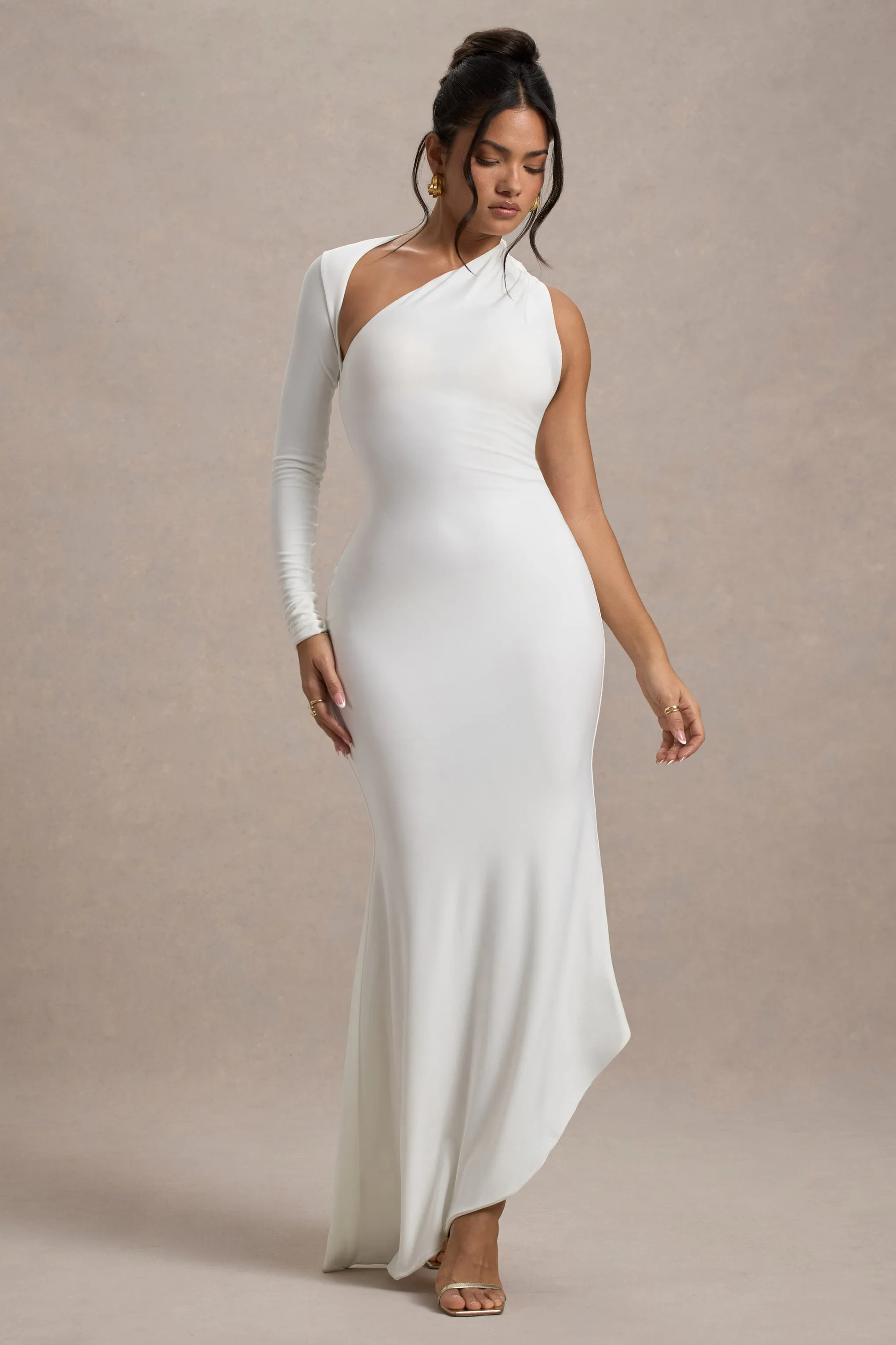 Orsa | White One-Shoulder Asymmetric Maxi Dress Club L London