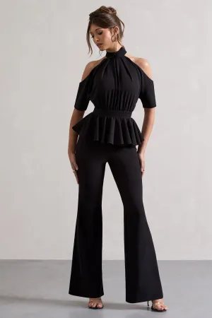 Osbourne | Black High-Neck Cut-Out Jumpsuit With Peplum Waist Club L London
