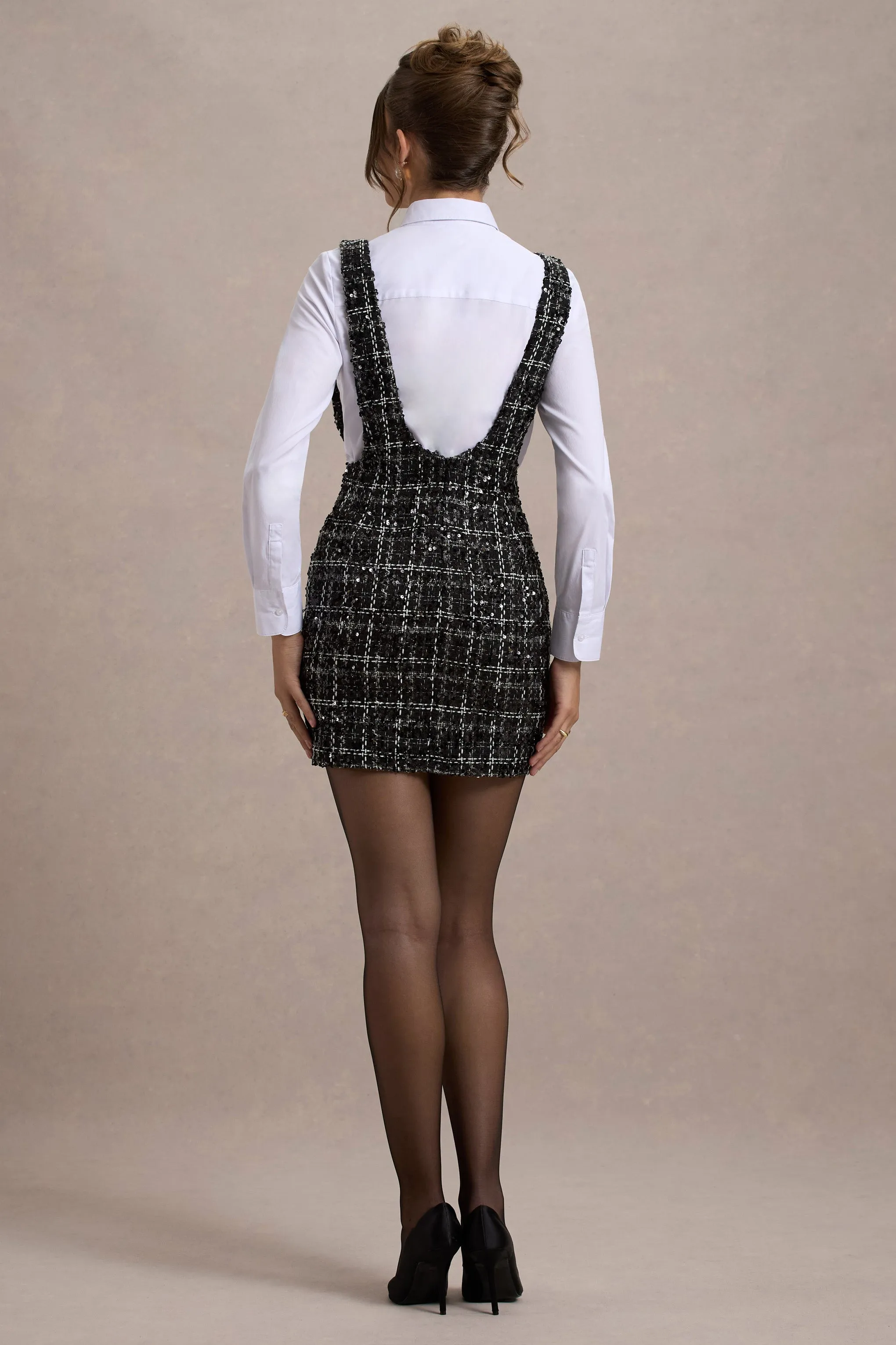 Oxford | Black Boucle Sleeveless Pinafore Club L London