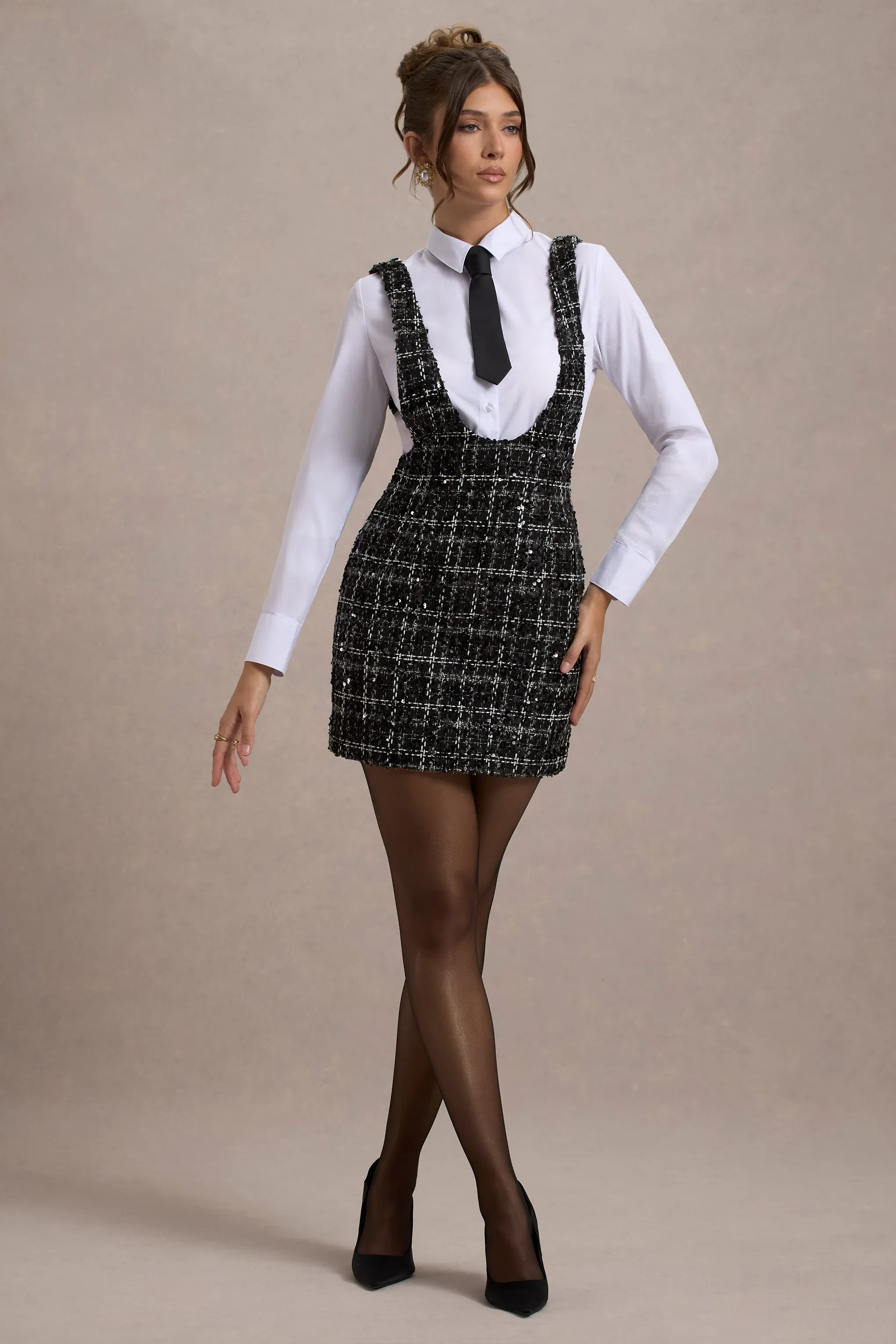 Oxford | Black Boucle Sleeveless Pinafore Club L London