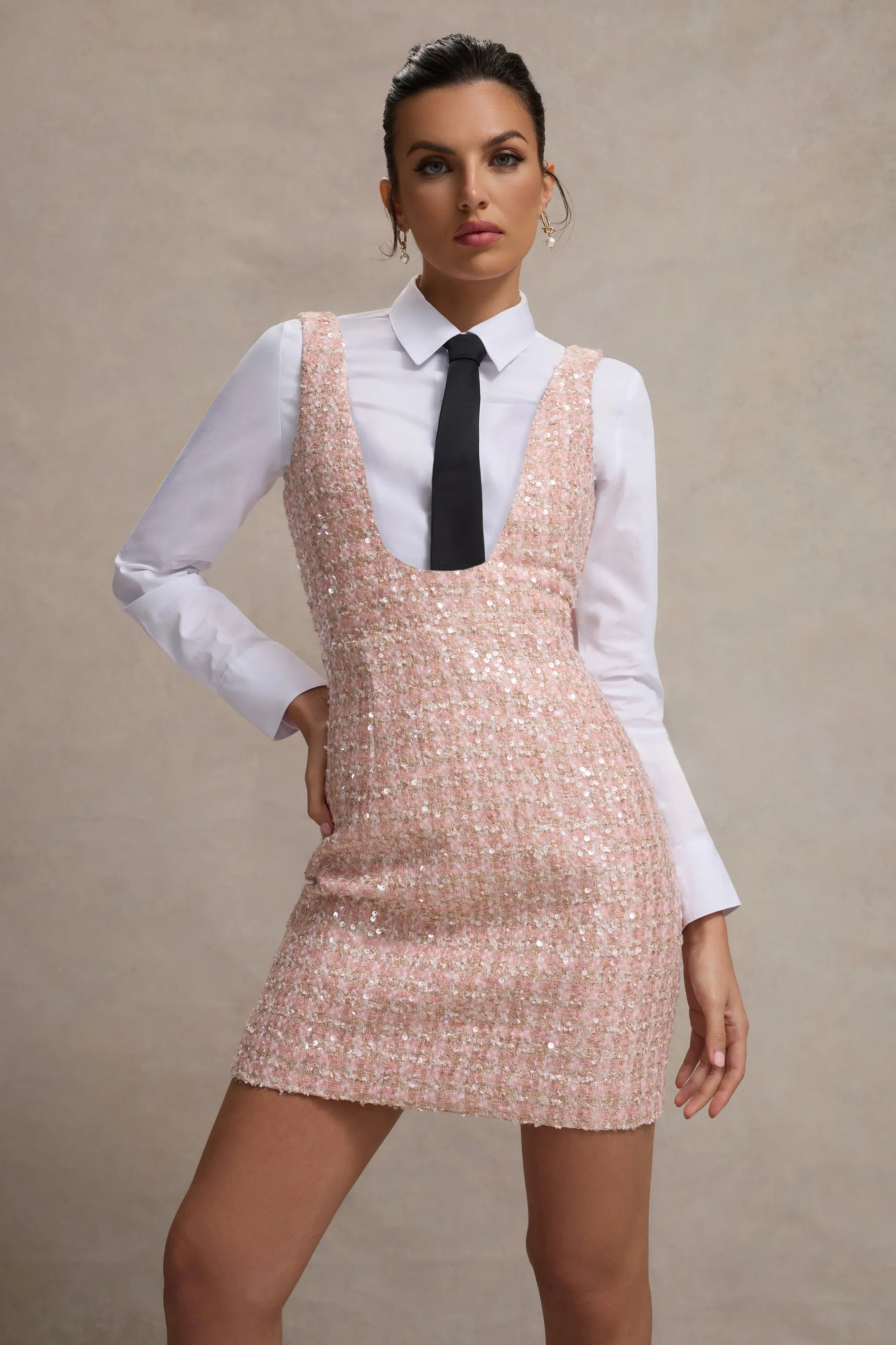 Oxford | Pink Boucle Sleeveless Pinafore Club L London