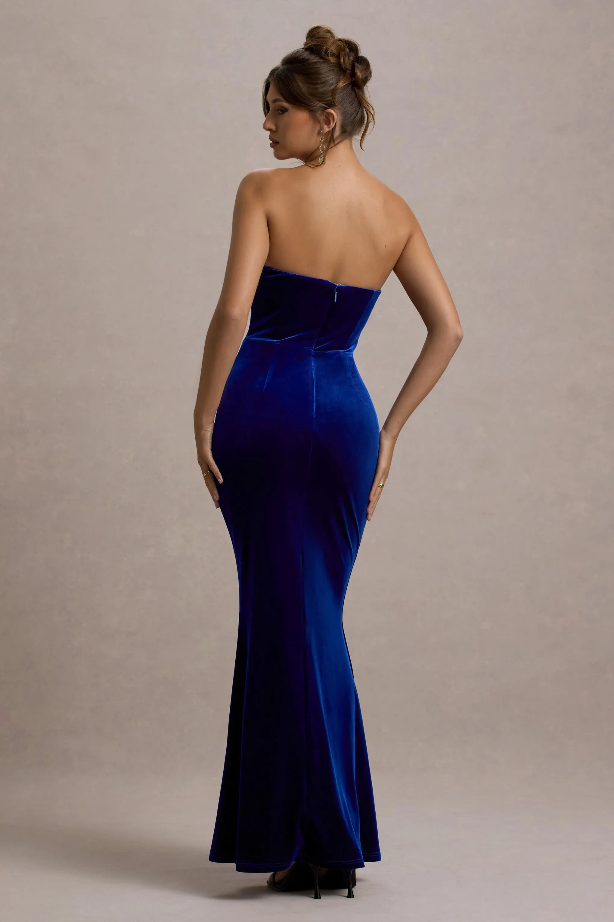 Pacifica | Cobalt Velvet Plunge-Neck Strapless Maxi Dress Club L London