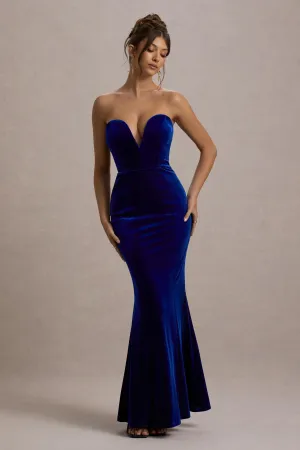 Pacifica | Cobalt Velvet Plunge-Neck Strapless Maxi Dress Club L London