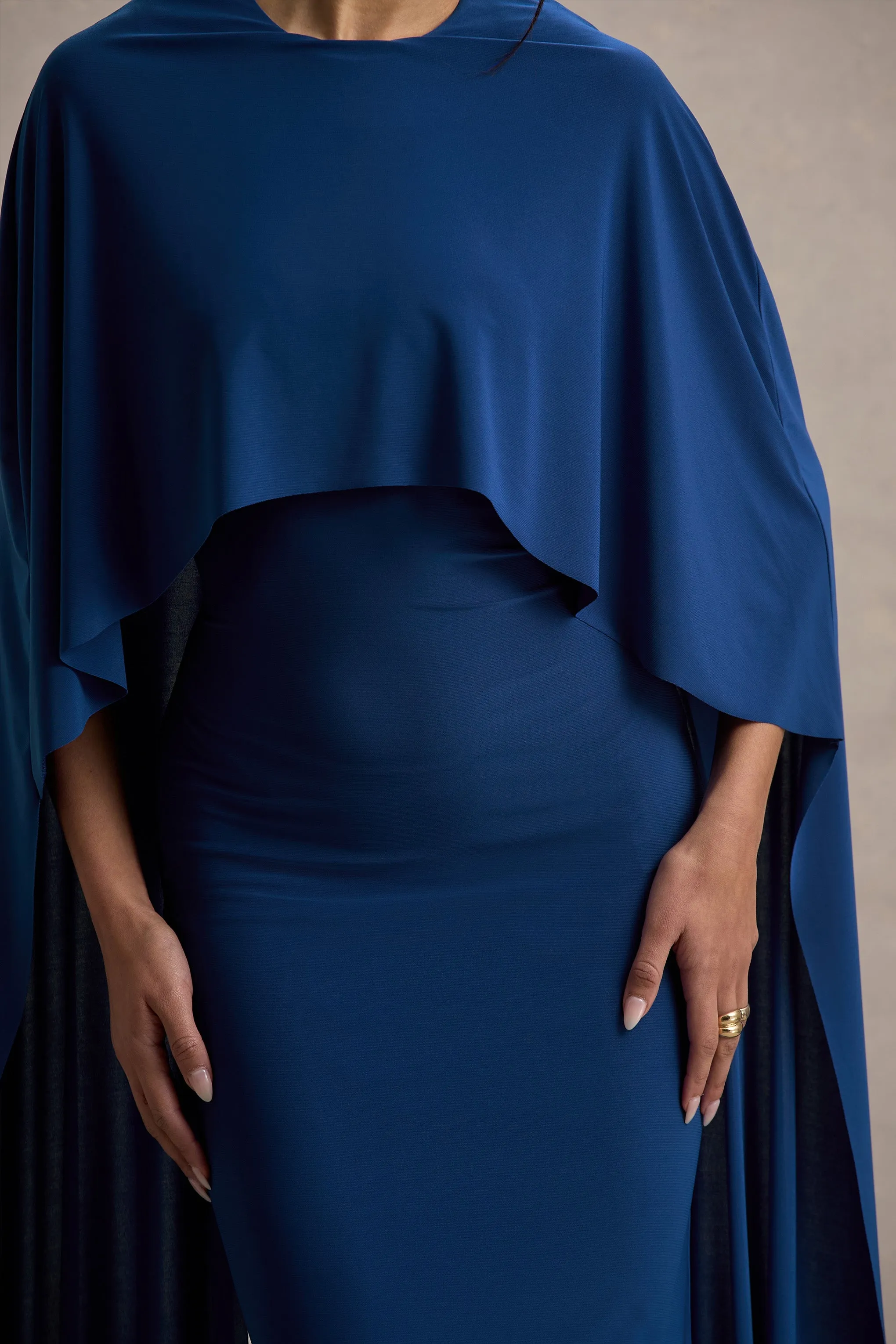 Padma | Blue Draped Maxi Dress With Cape Sleeves Club L London