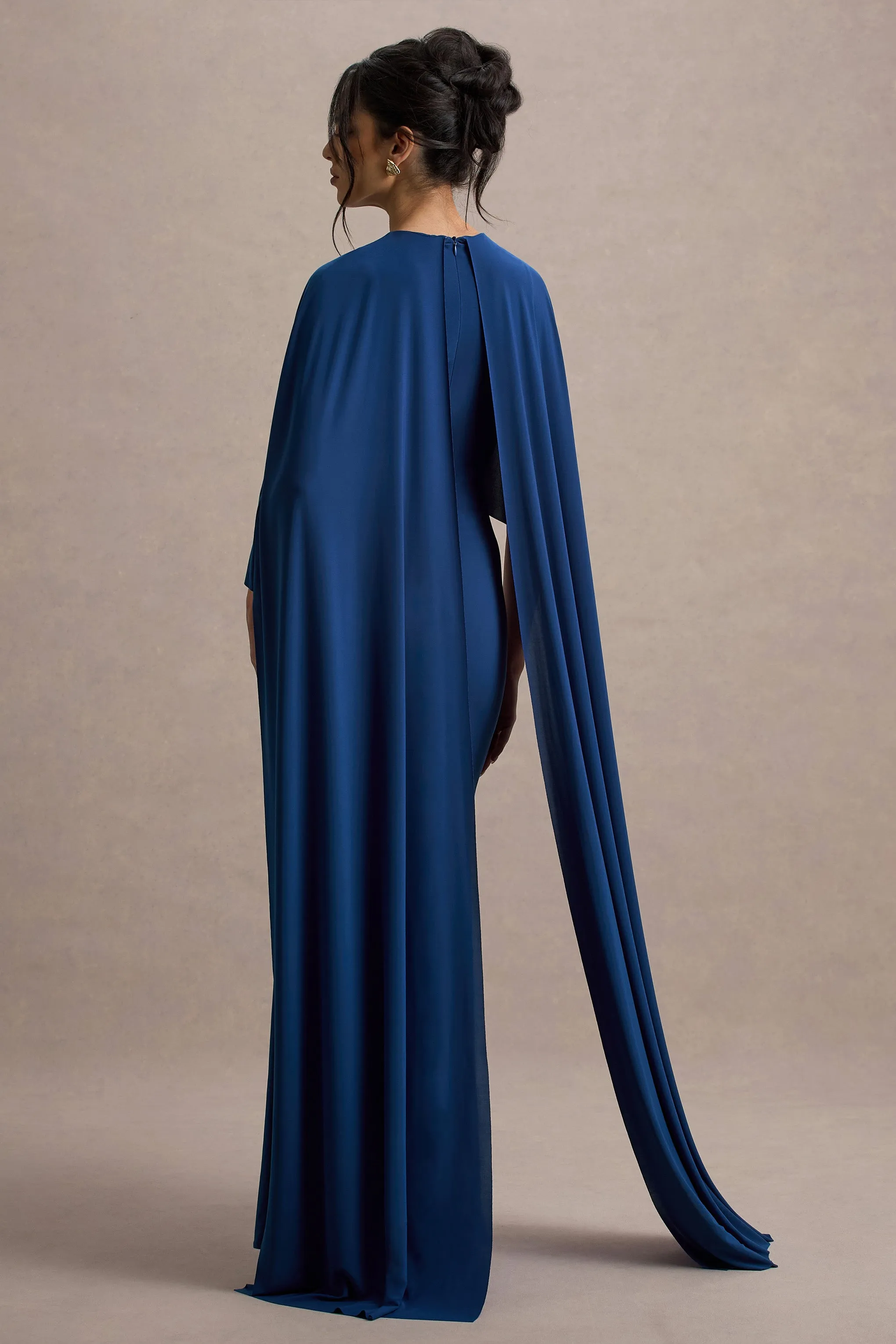 Padma | Blue Draped Maxi Dress With Cape Sleeves Club L London