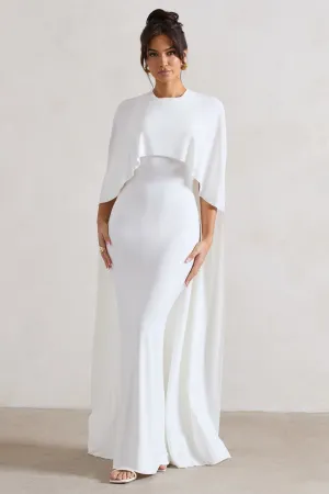 Padma | White Draped Maxi Dress With Cape Sleeves Club L London