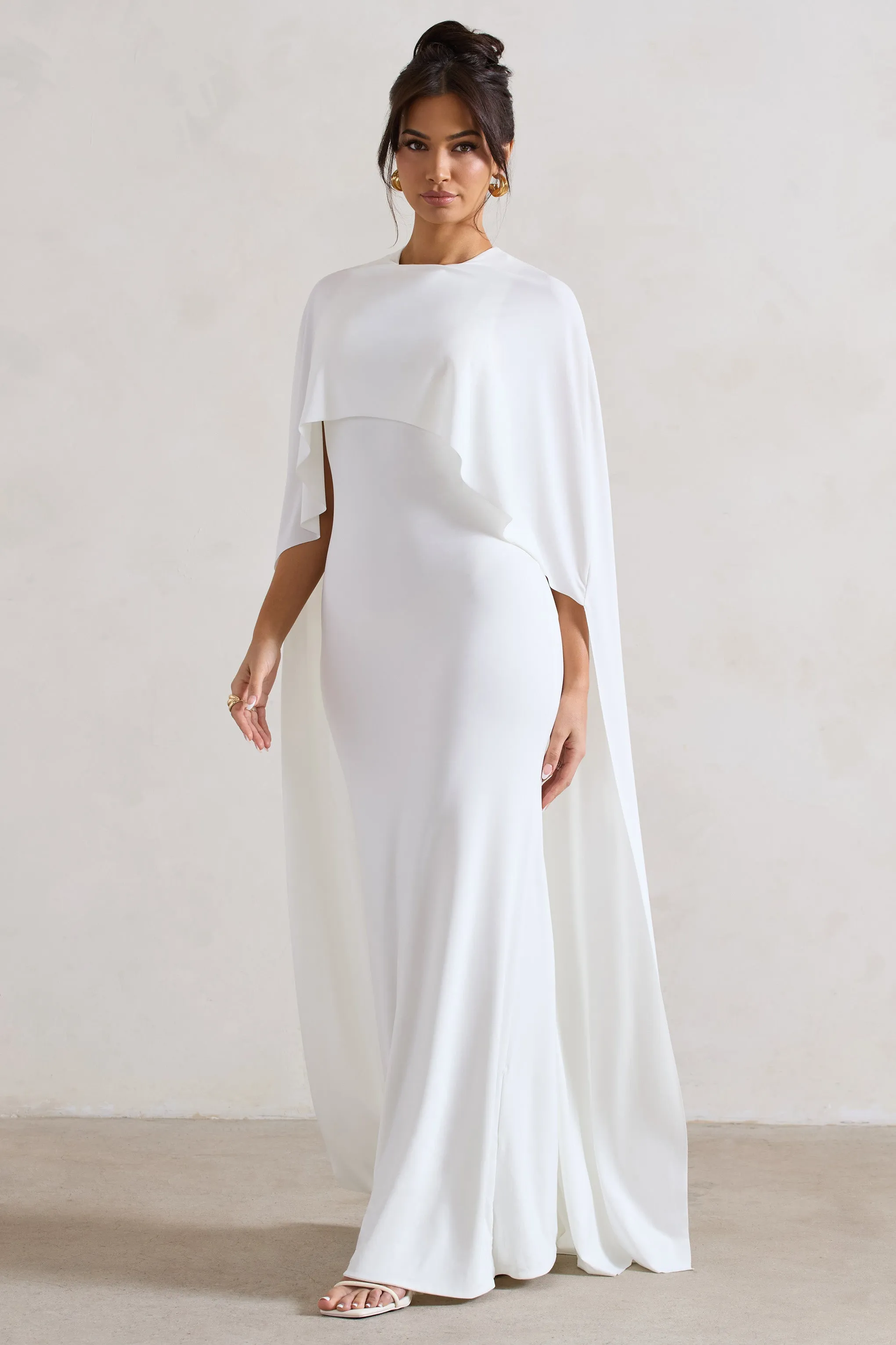 Padma | White Draped Maxi Dress With Cape Sleeves Club L London
