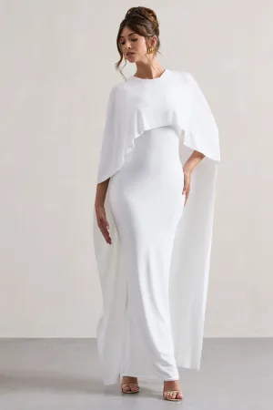 Palena | White Draped Maxi Dress With Cape Sleeves Club L London