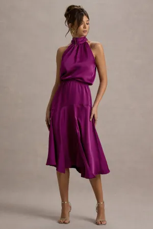 Palonia | Pink Satin High-Neck Split Midi Dress Club L London