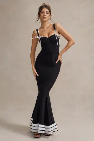 Paolina | Black Corset Fishtail Maxi Dress Club L London