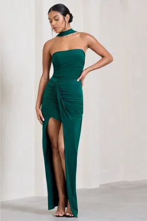 Paprika | Bottle Green Ruched Halter-Neck Bandeau Maxi Dress Club L London