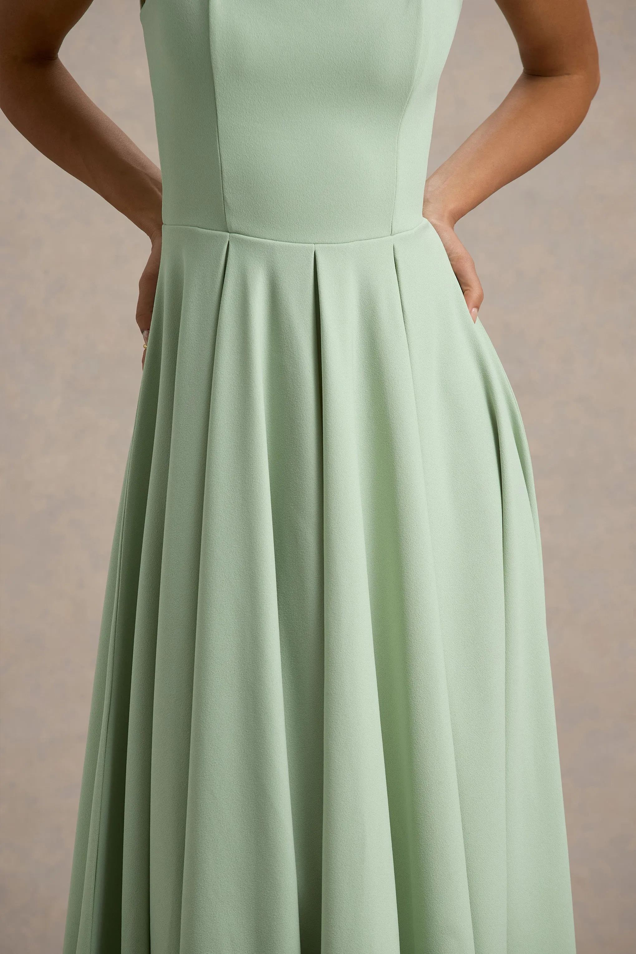 Parina | Light Green Strappy Volume-Hem Midi Dress Club L London