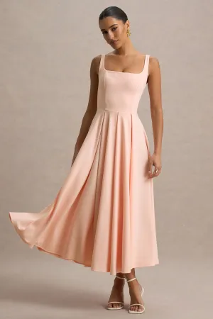 Parina | Pink Strappy Volume-Hem Midi Dress Club L London