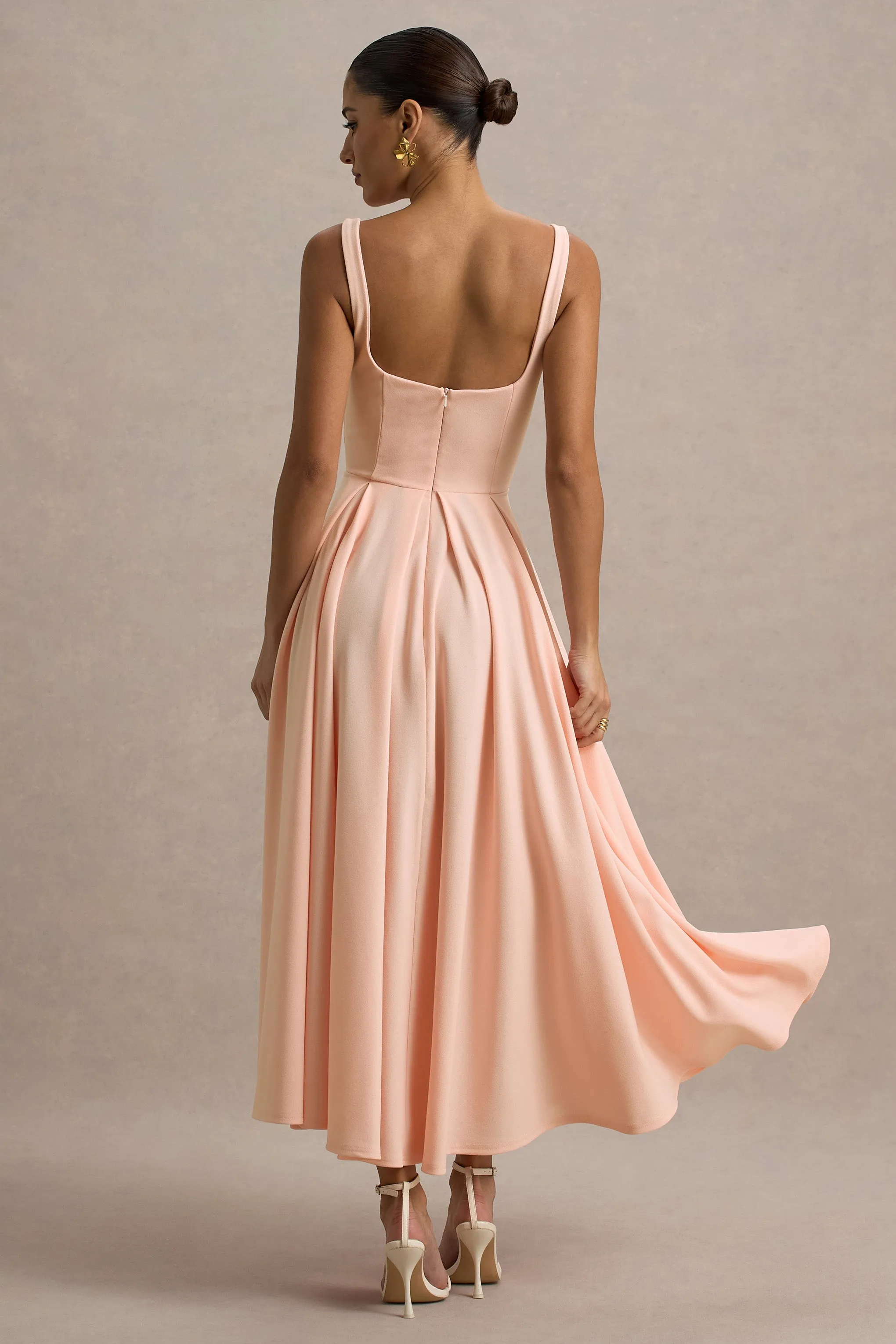 Parina | Pink Strappy Volume-Hem Midi Dress Club L London