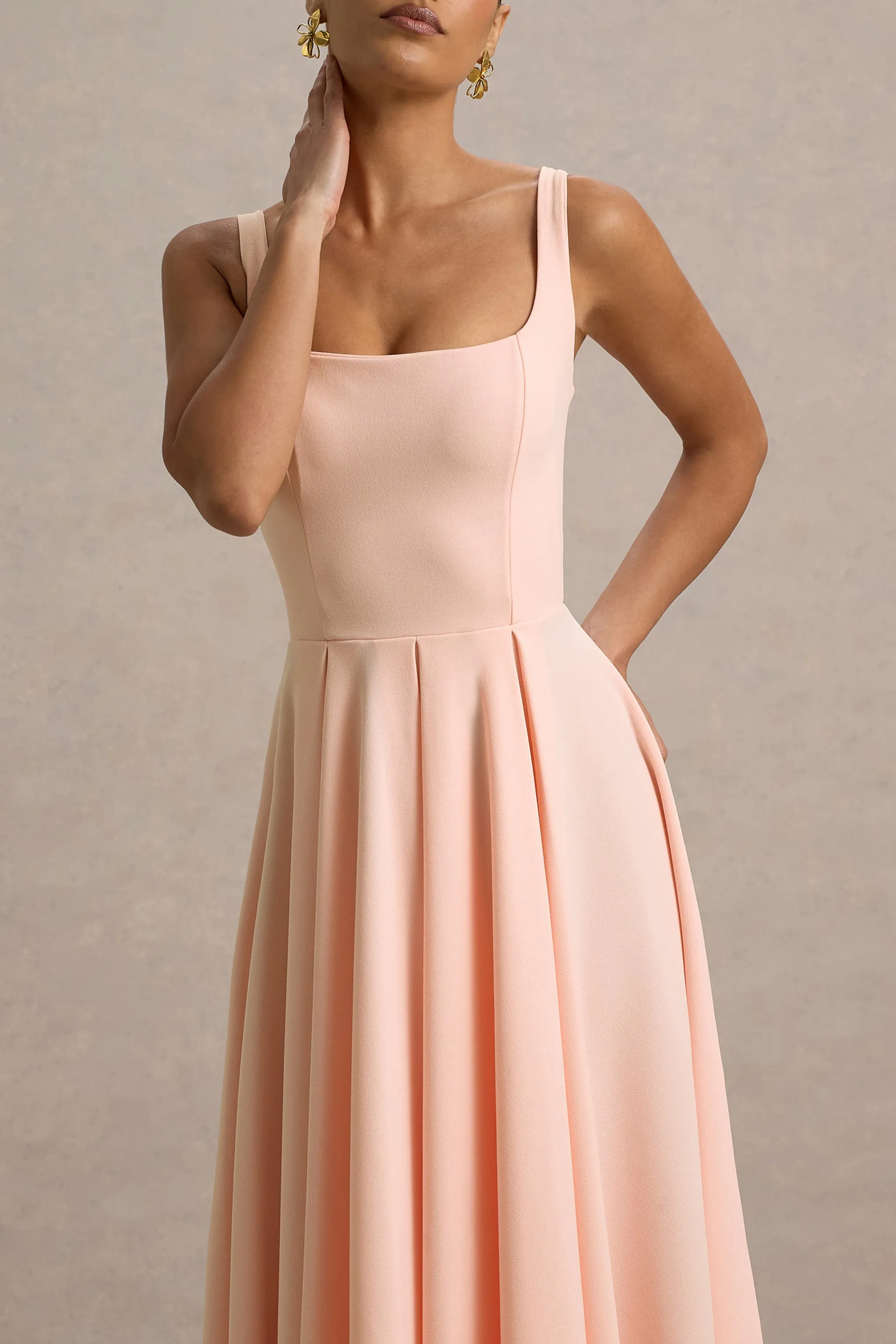 Parina | Pink Strappy Volume-Hem Midi Dress Club L London