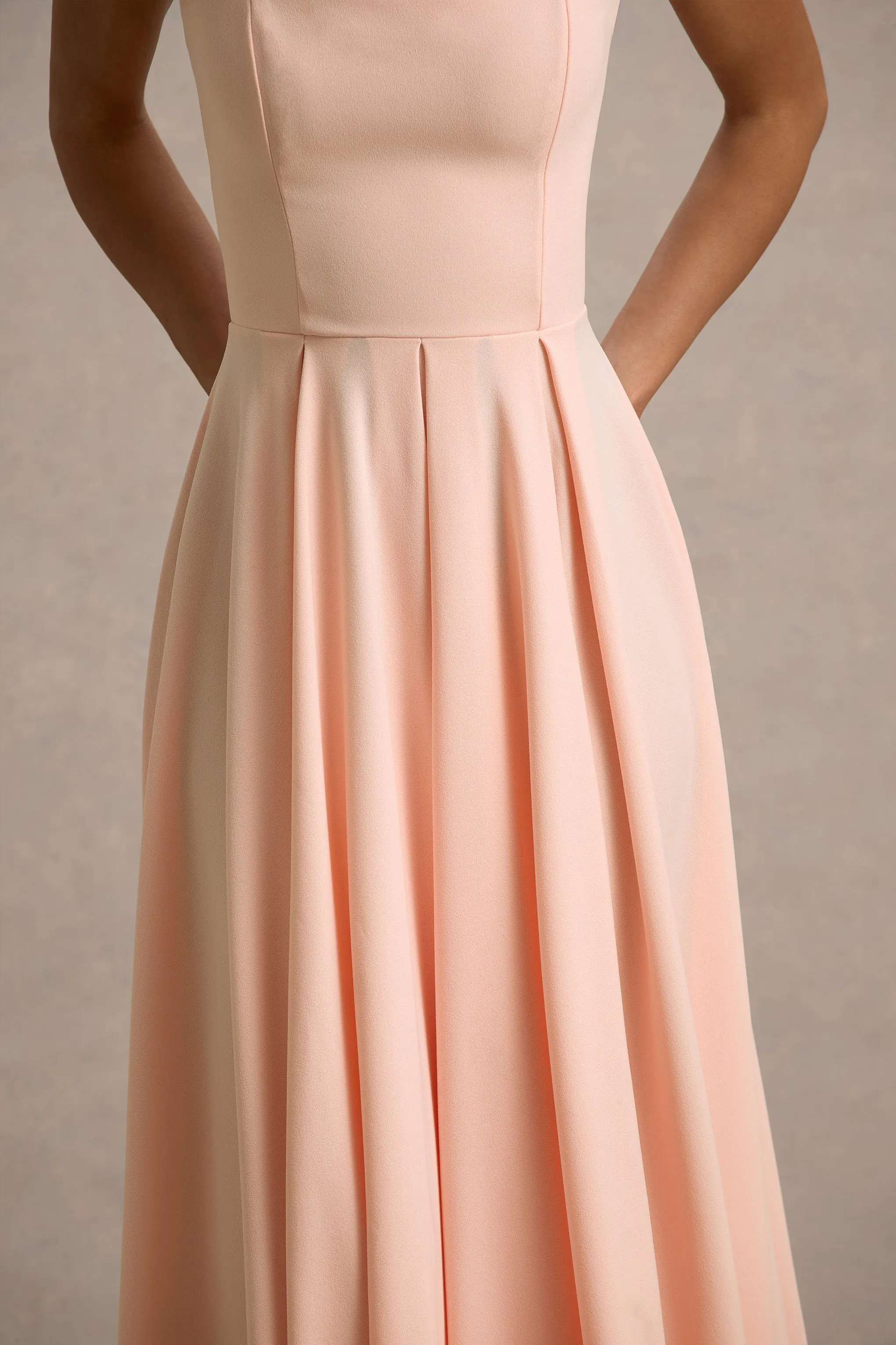 Parina | Pink Strappy Volume-Hem Midi Dress Club L London