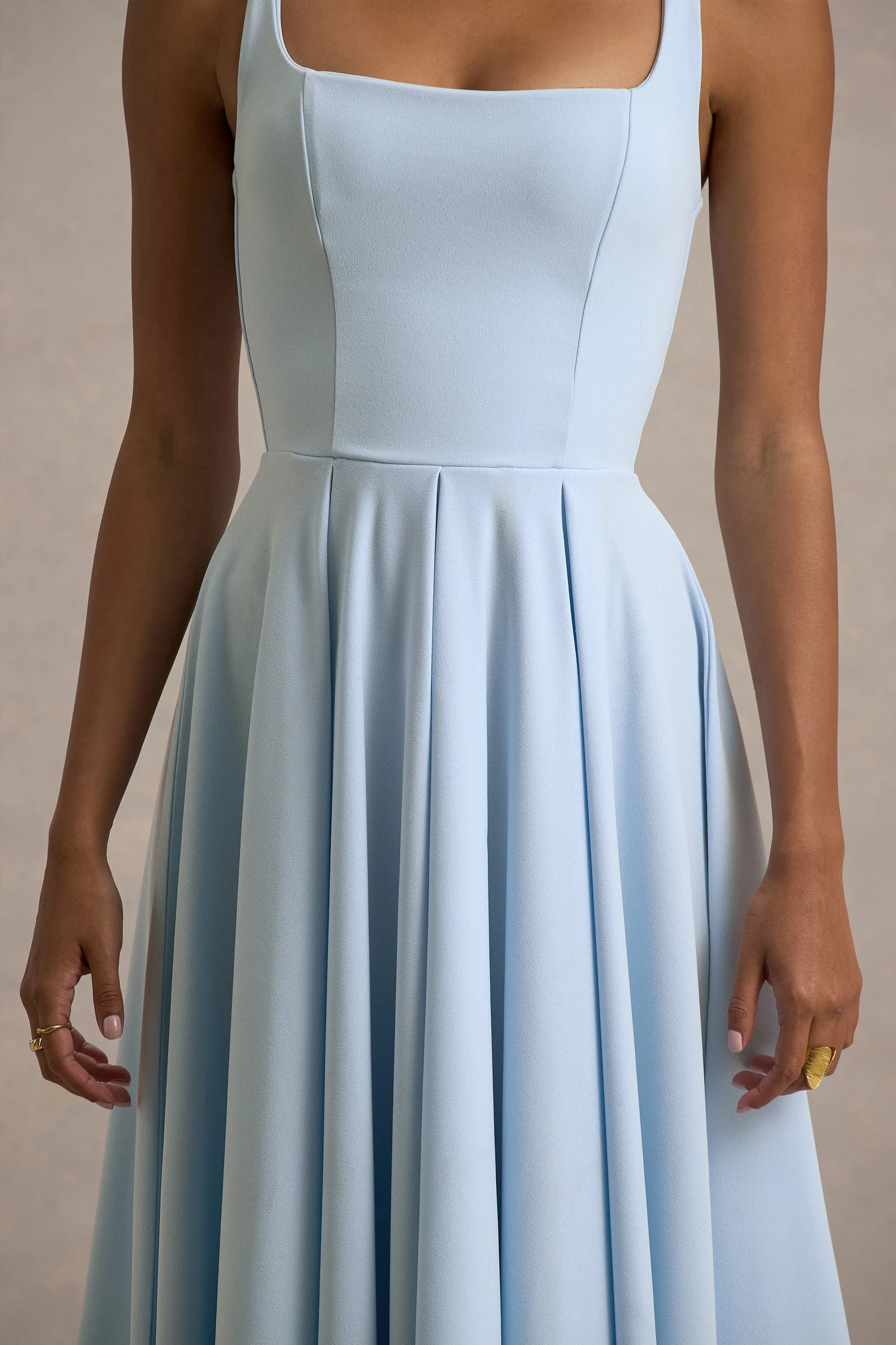 Parina | Powder Blue Strappy Volume-Hem Midi Dress Club L London