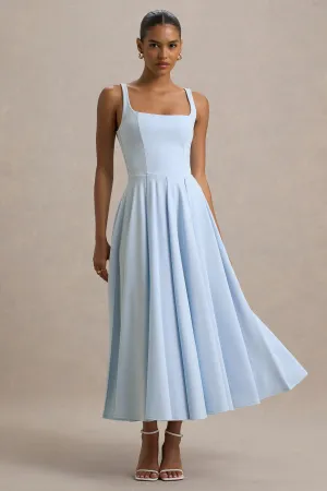 Parina | Powder Blue Strappy Volume-Hem Midi Dress Club L London