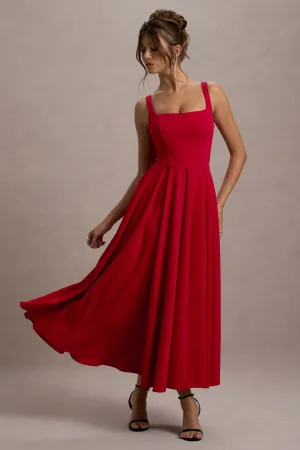 Parina | Red Strappy Volume-Hem Midi Dress Club L London