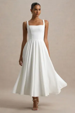 Parina | White Strappy Volume-Hem Midi Dress Club L London