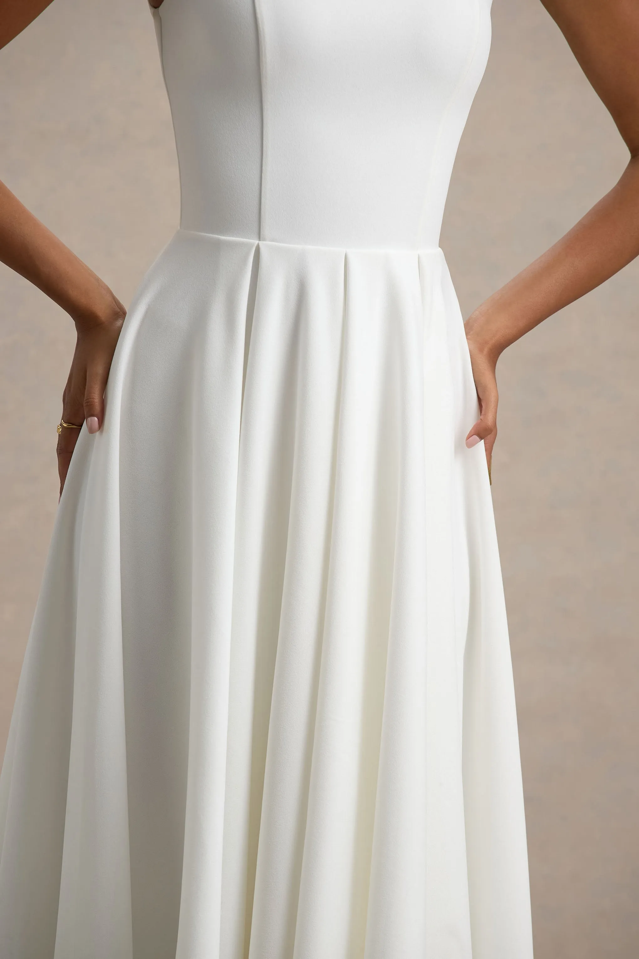 Parina | White Strappy Volume-Hem Midi Dress Club L London