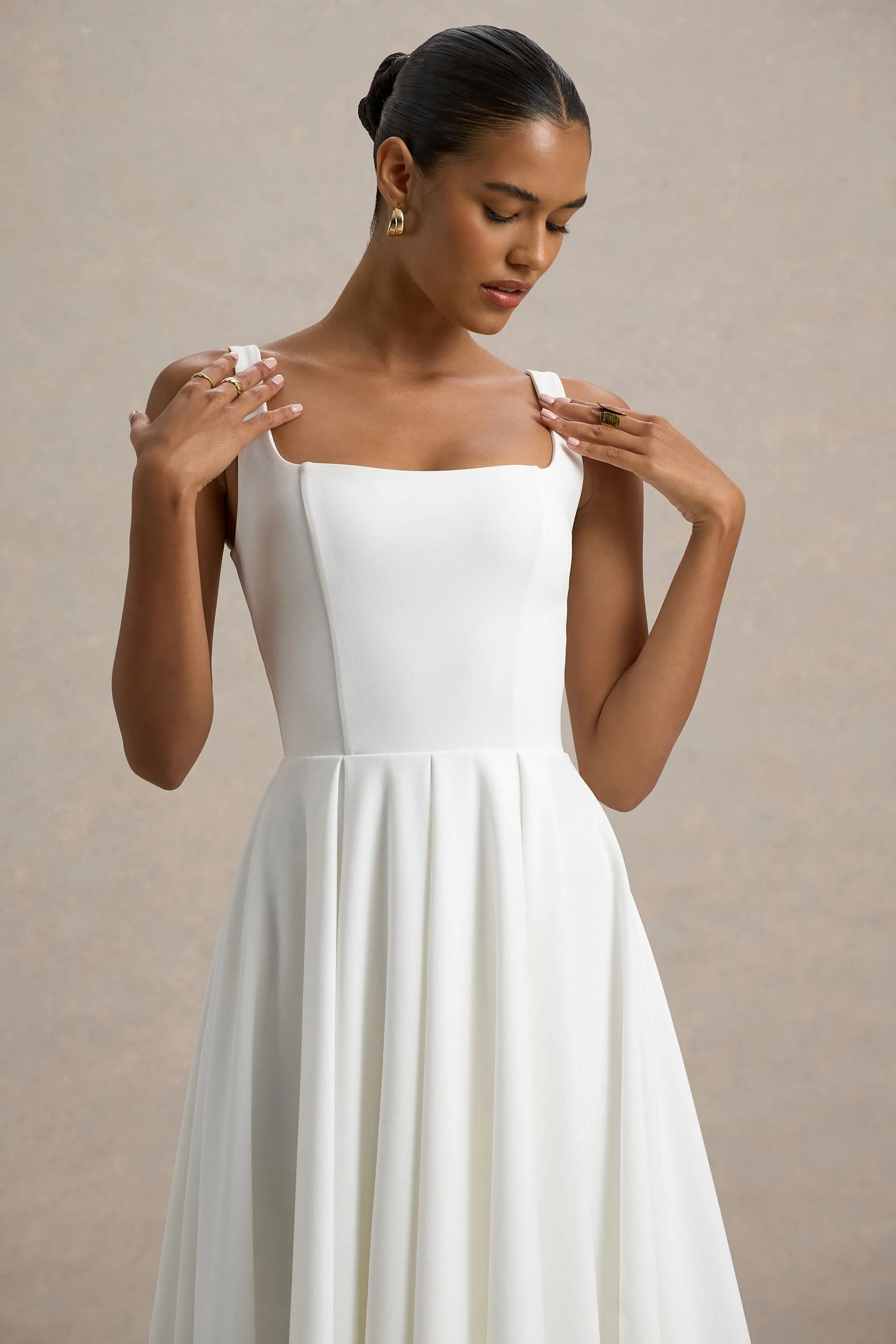 Parina | White Strappy Volume-Hem Midi Dress Club L London