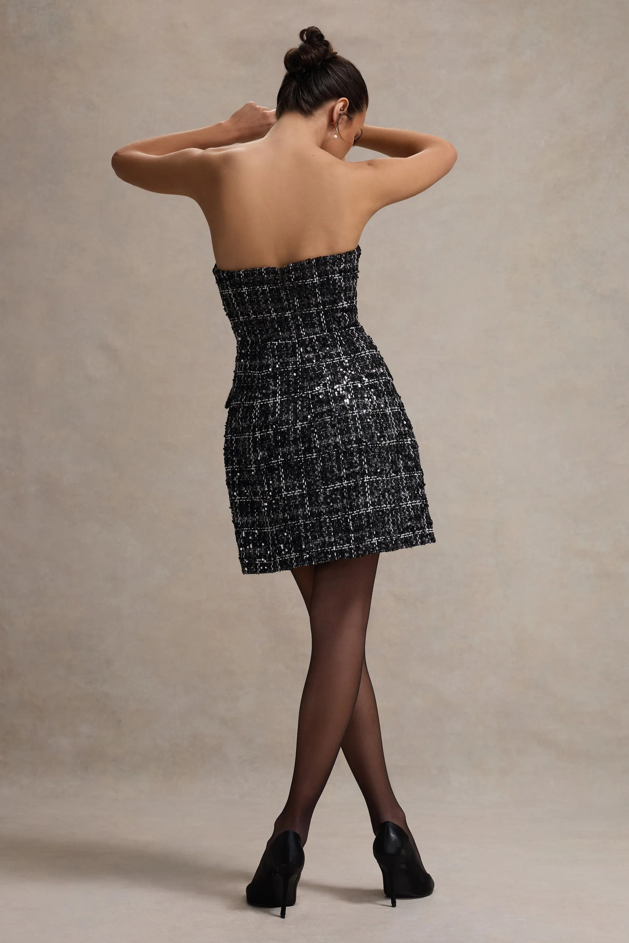 Park Avenue | Black Boucle Strapless Tailored Mini Dress Club L London