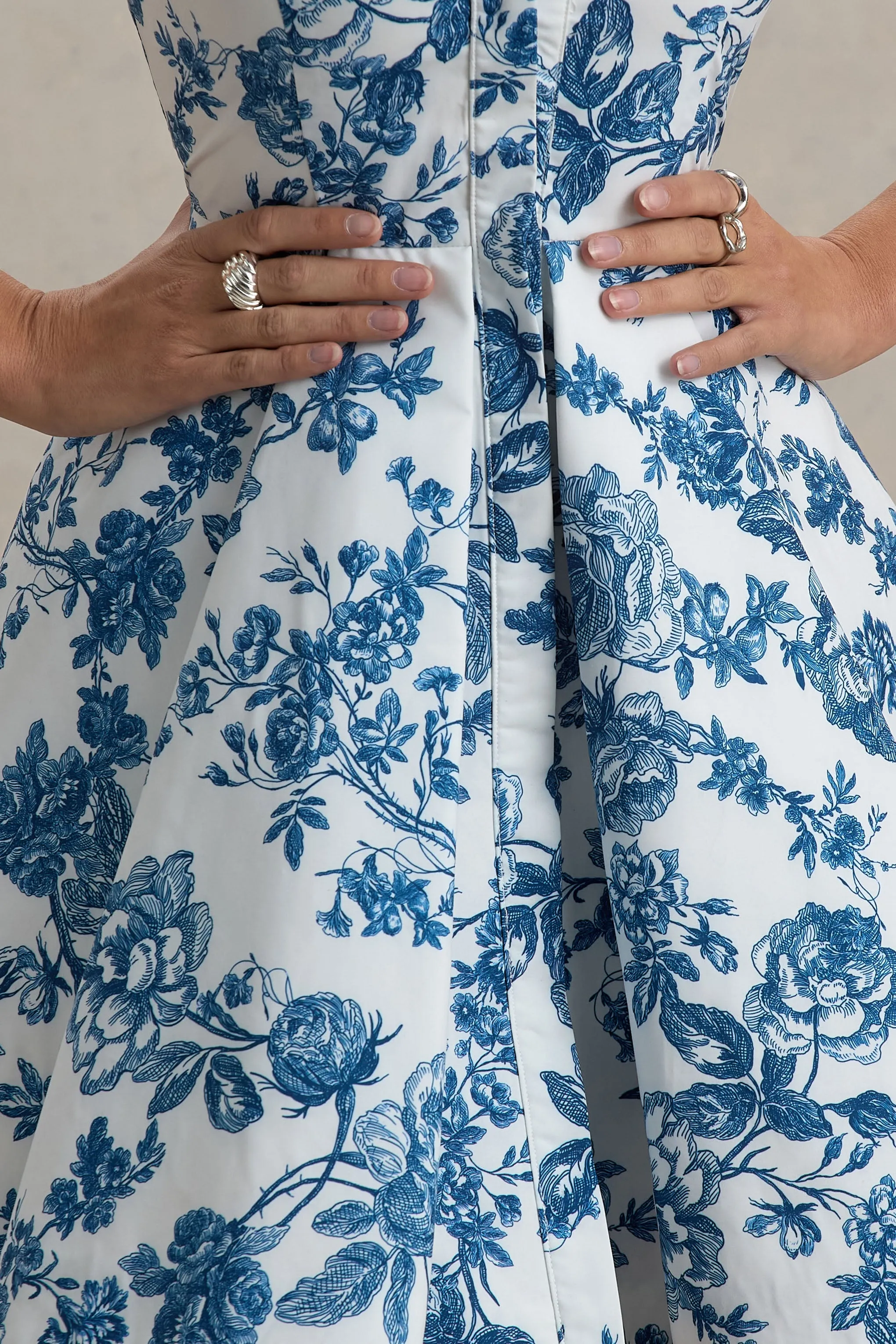 Paulie | Blue Porcelain Print Poplin Skater Mini Dress Club L London