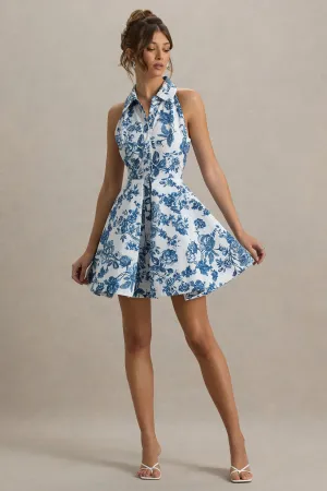 Paulie | Blue Porcelain Print Poplin Skater Mini Dress Club L London