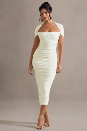 Paxos | Ecru Ruched Short-Sleeve Midi Dress Club L London