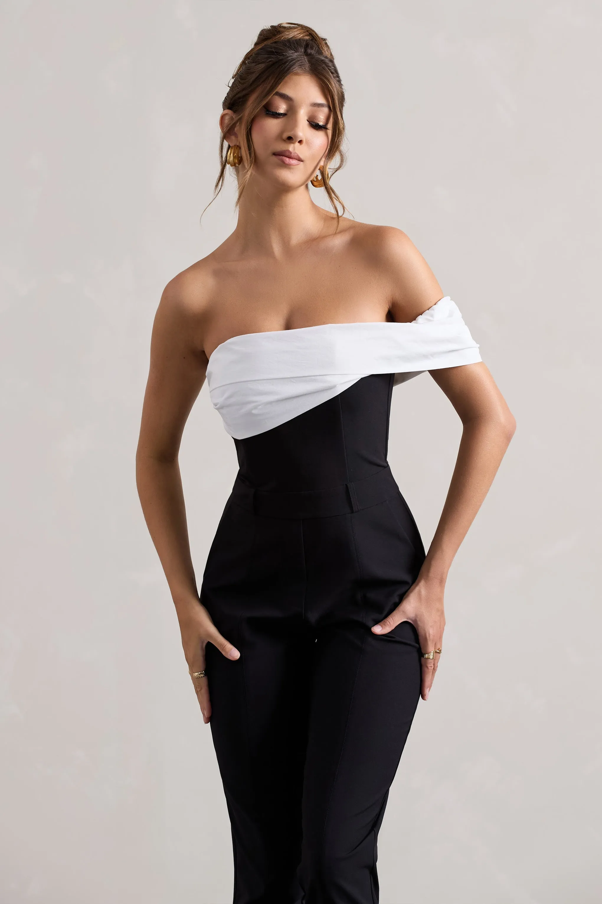 Paxton | Black Twisted Bardot Tailored Jumpsuit Club L London