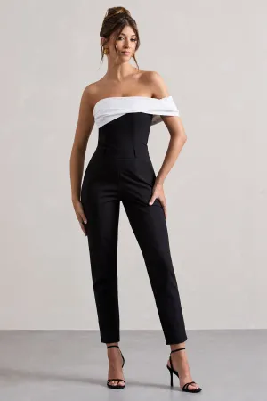 Paxton | Black Twisted Bardot Tailored Jumpsuit Club L London