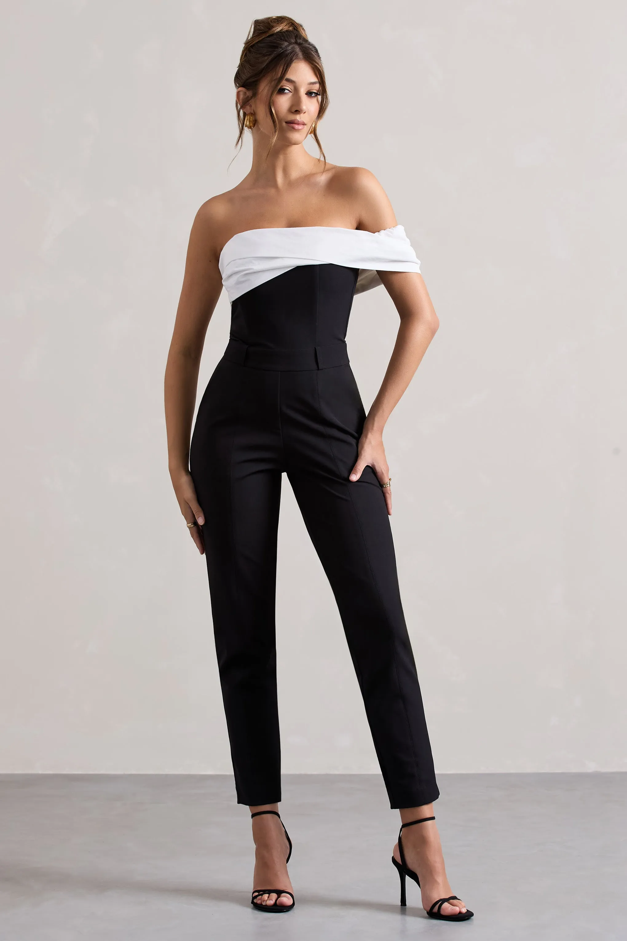 Paxton | Black Twisted Bardot Tailored Jumpsuit Club L London