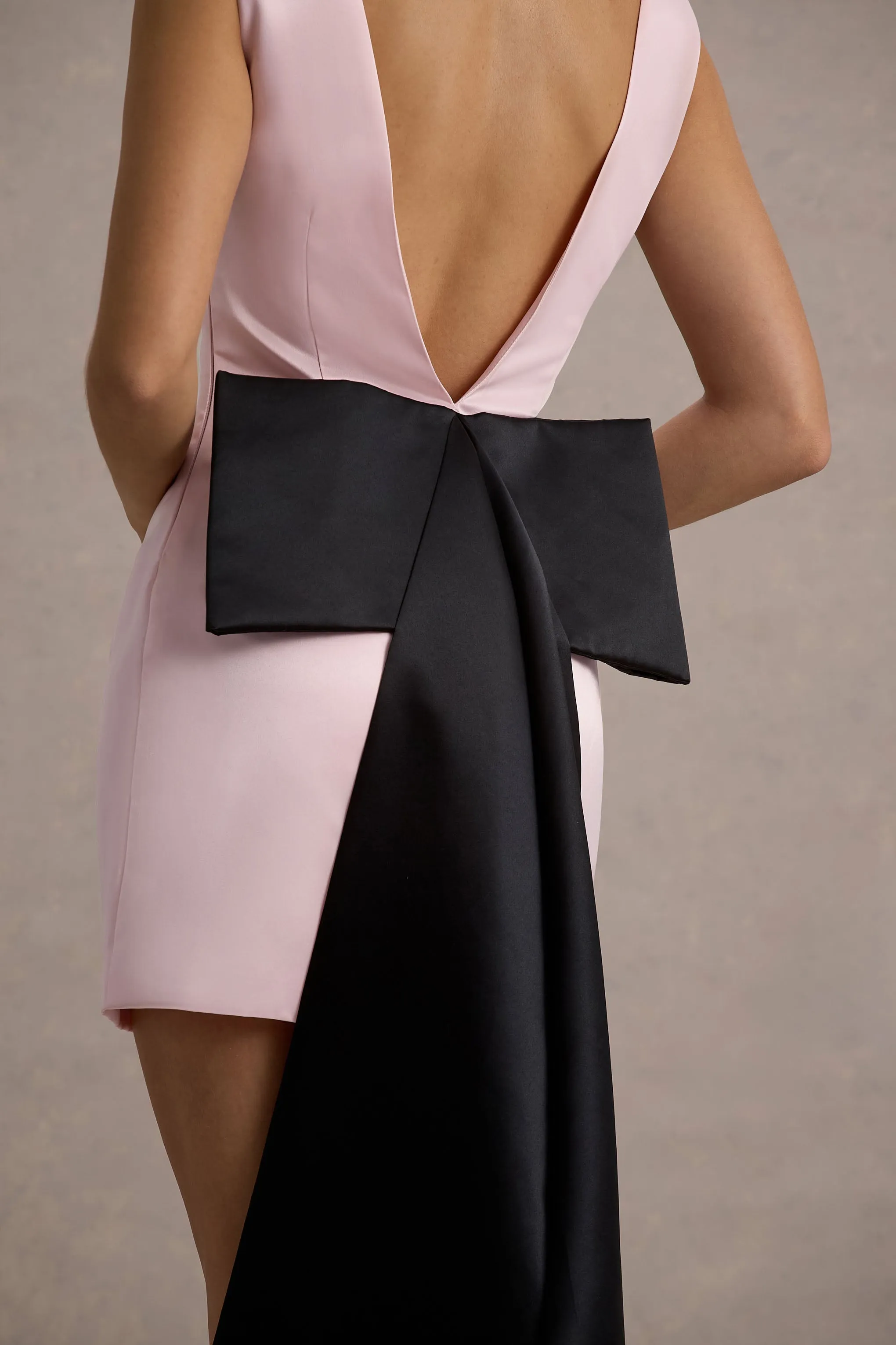Peace | Pink & Black Satin Mini Dress With Drape Detail Club L London