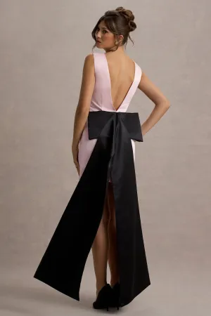 Peace | Pink & Black Satin Mini Dress With Drape Detail Club L London