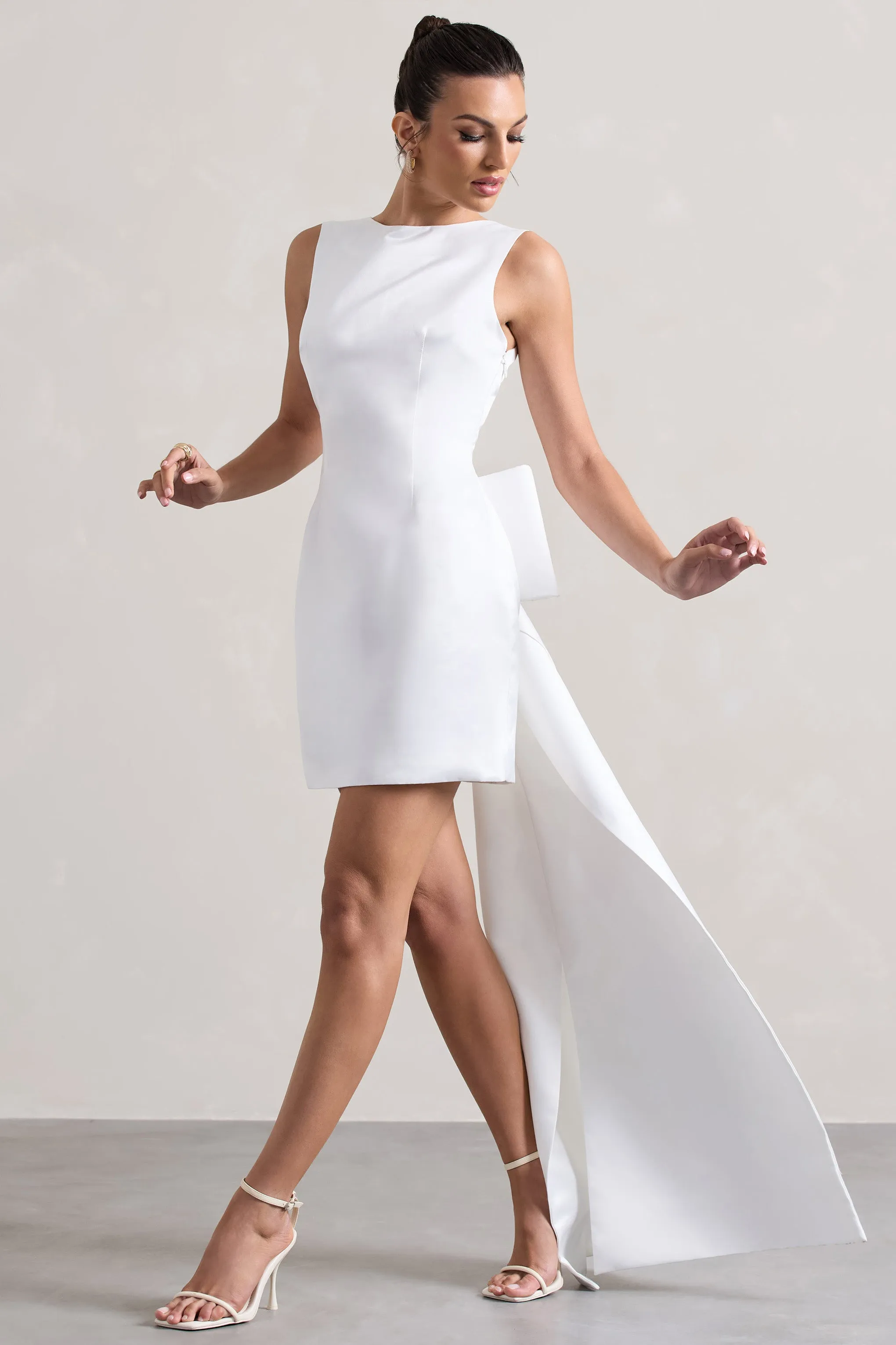 Peace | White Satin Mini Dress With Drape Detail Club L London