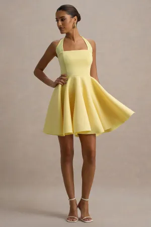 Peggy | Lemon Halter-Neck Skater Mini Dress Club L London
