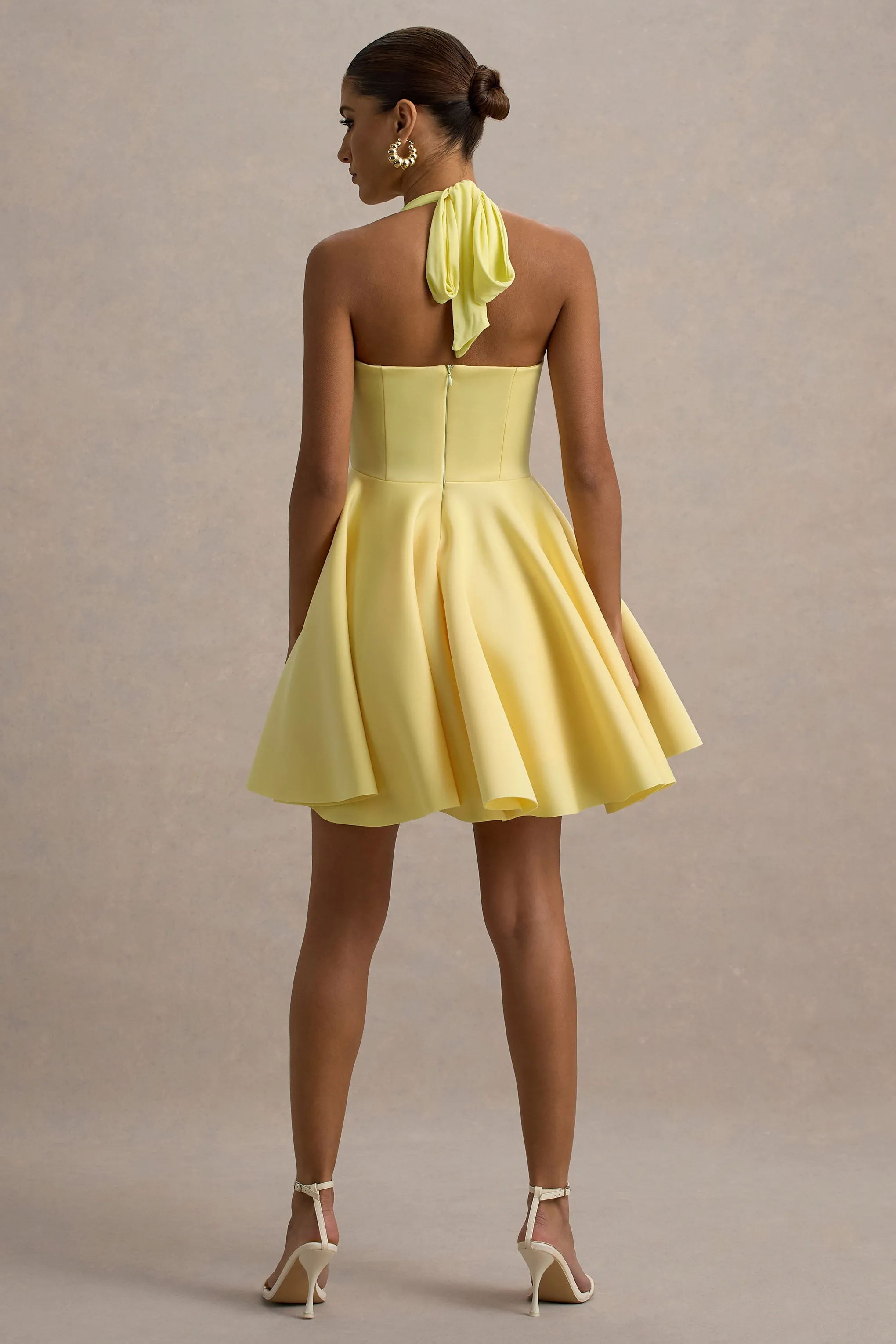 Peggy | Lemon Halter-Neck Skater Mini Dress Club L London