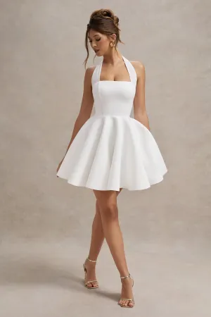 Peggy | White Halter-Neck Skater Mini Dress Club L London
