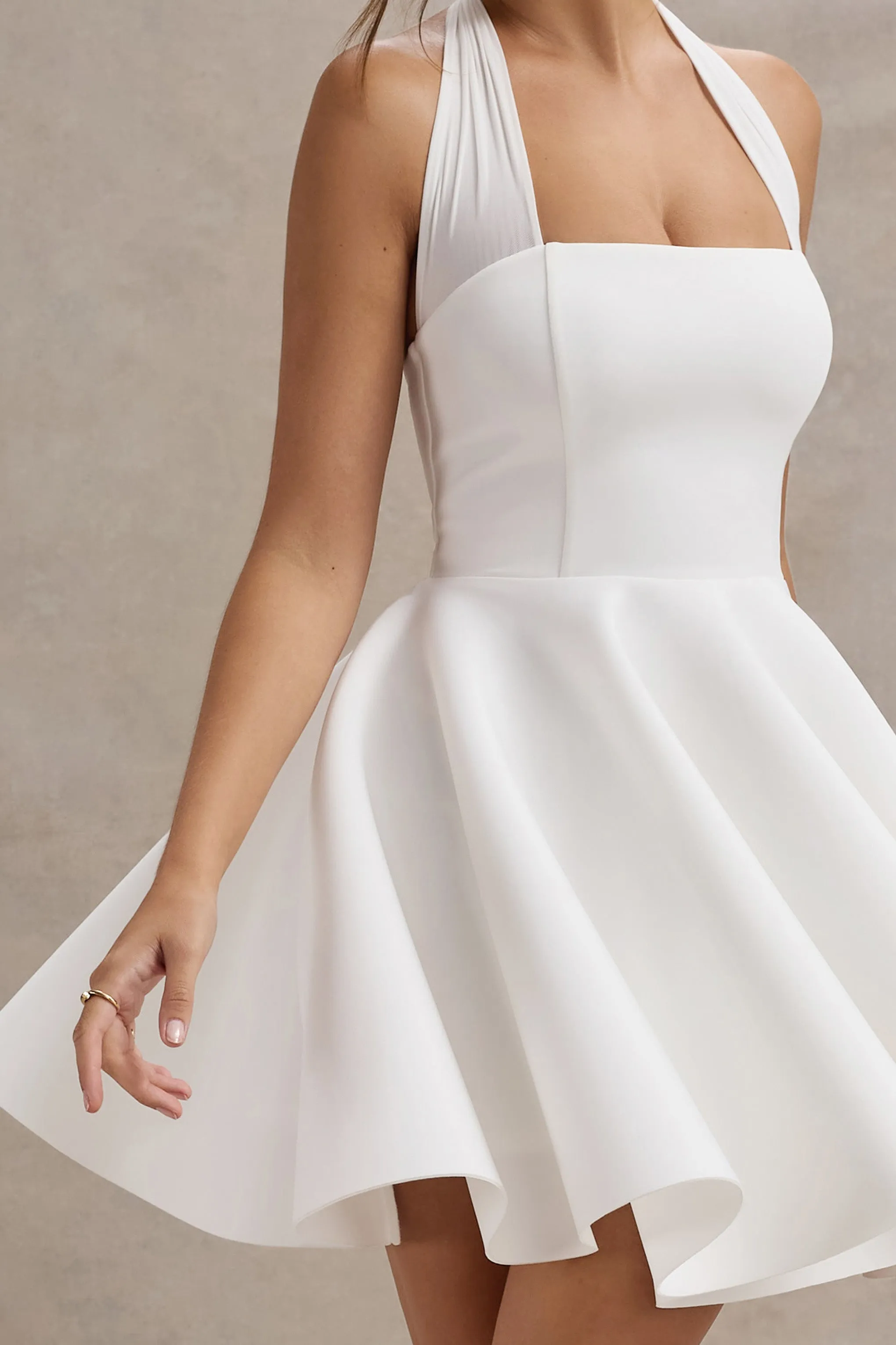Peggy | White Halter-Neck Skater Mini Dress Club L London