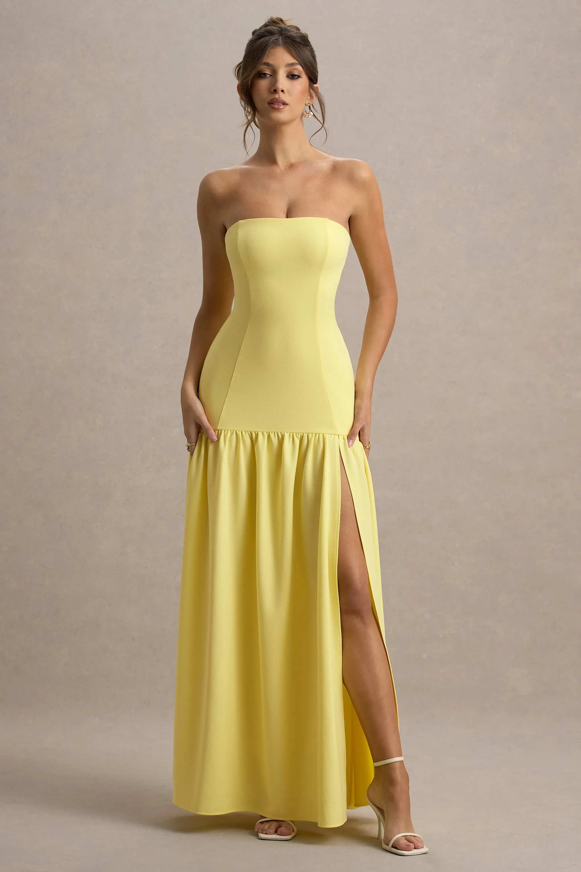 Penny | Lemon Bandeau Drop-Waist Maxi Dress Club L London