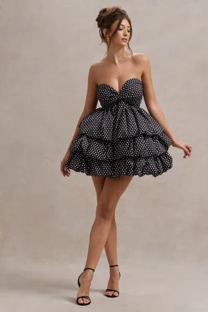 Pepper | Black Polka Dot Strapless Ruffled Mini Dress Club L London